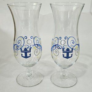 Set Of 2 Royal Caribbean Cruise Hurricane Cocktail Glasses Anchor Design